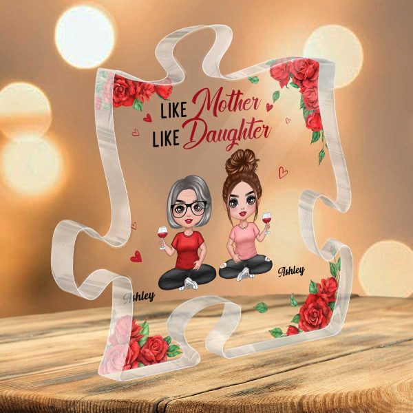Rose Pattern Doll Mom And Daughters Sitting Gift For Mom Personalized Puzzle Acrylic Plaque For Cheap - Image 3