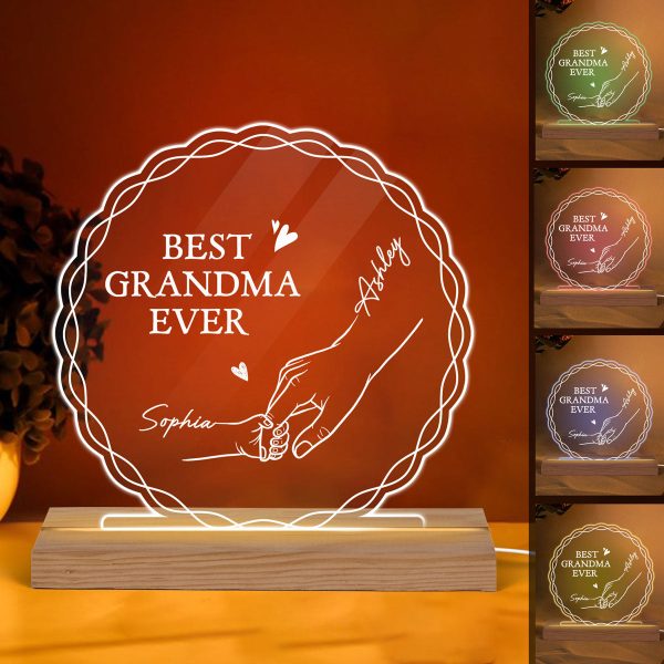 Best Mom Grandma Ever Hands Outline Personalized Custom Shape Acrylic Plaque With LED Night Light Online Hot Sale