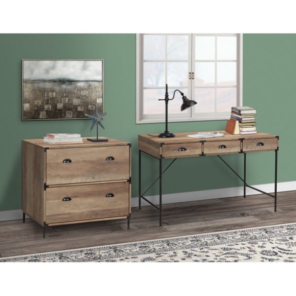 AGH Deco Adult Modern Rectangular Portable Writing Desk with 3 Box Drawers, Storage, Rustic Oak Black 7660RR Cheap - Image 3